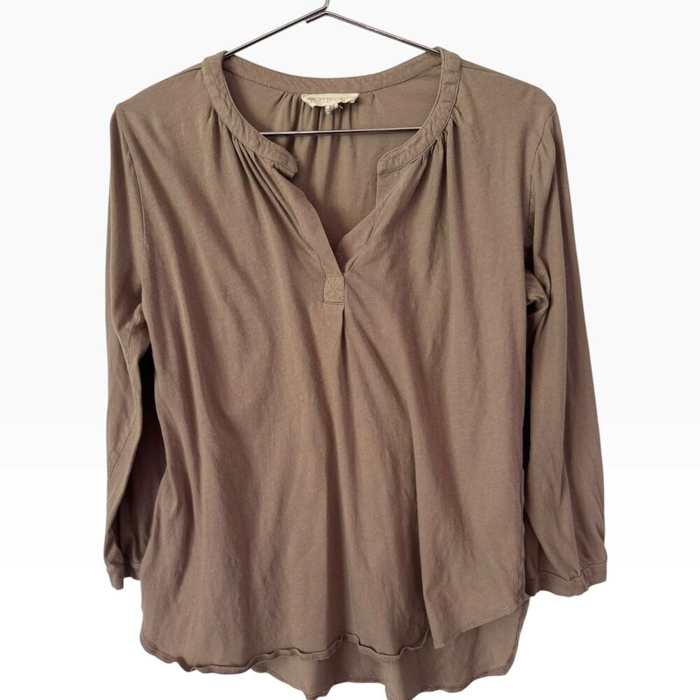 Synergy Organic Cotton V Neck Top Women’s Size Medium Brown Casual Lagenlook